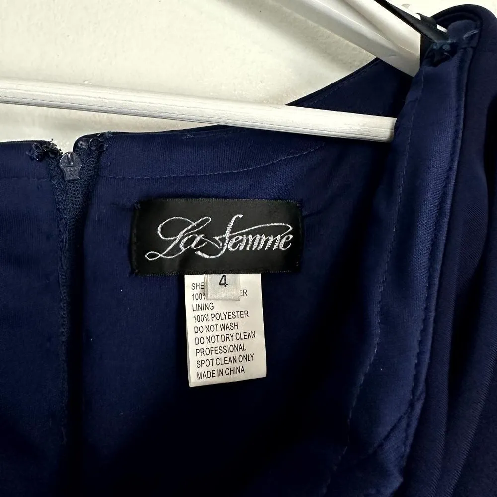 LA FEMME Ruched Jersey Column Gown in Navy Size US 4 - Image 5