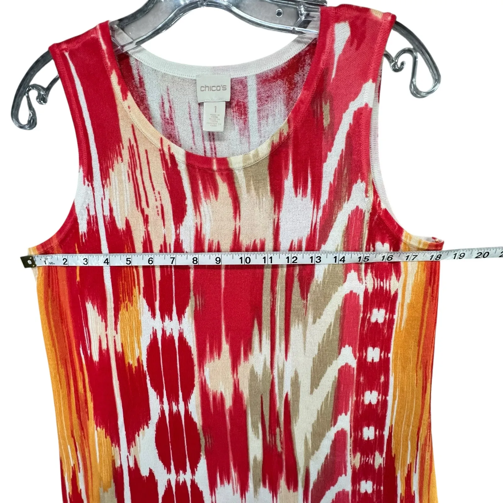 Chicos Sweater Knit Tank Top Womens M Red Orange Abstract Resort Boho Chic Art - Image 4
