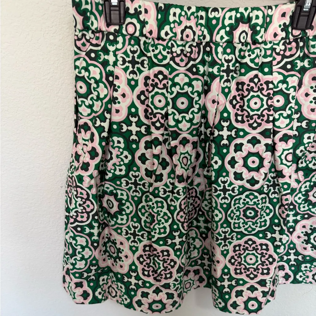 BODEN Pleated Cotton Skirt Green Green Pink Tambourine Artisian Geo Size 10 - Image 7