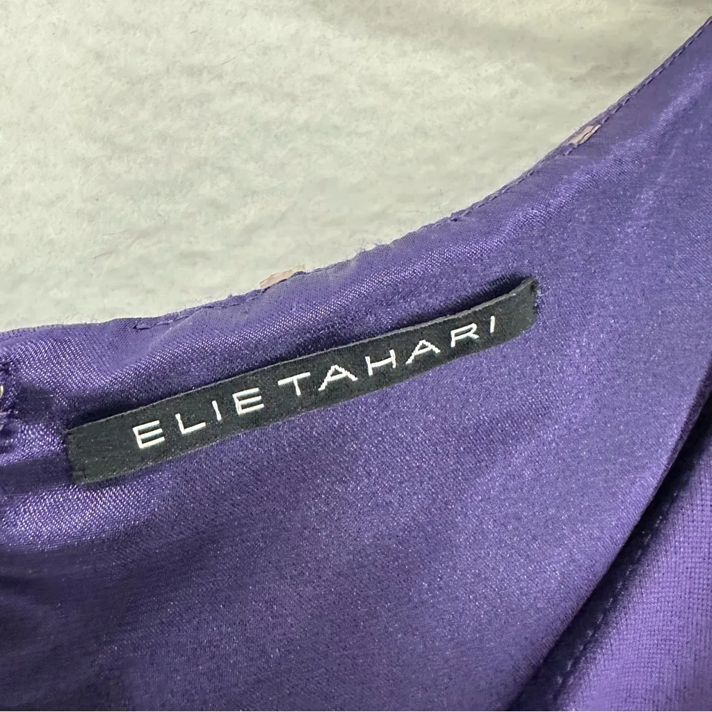Elie Tahari Sleeveless Midi V Neck Dress Cocktail Womens Large Purple - Image 3