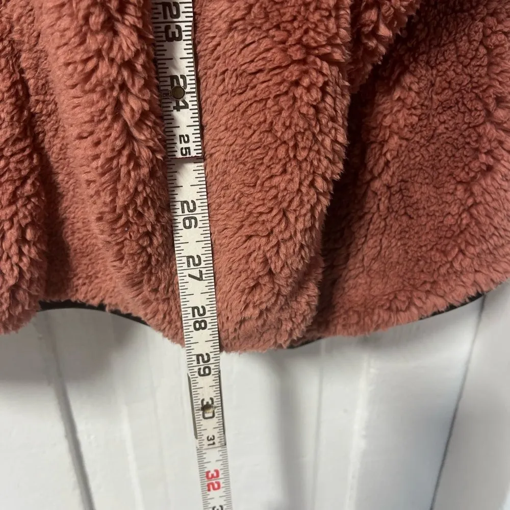 Free People Junie Teddy Jacket contrast faux leather toggle trim Rose Pink L - Image 10