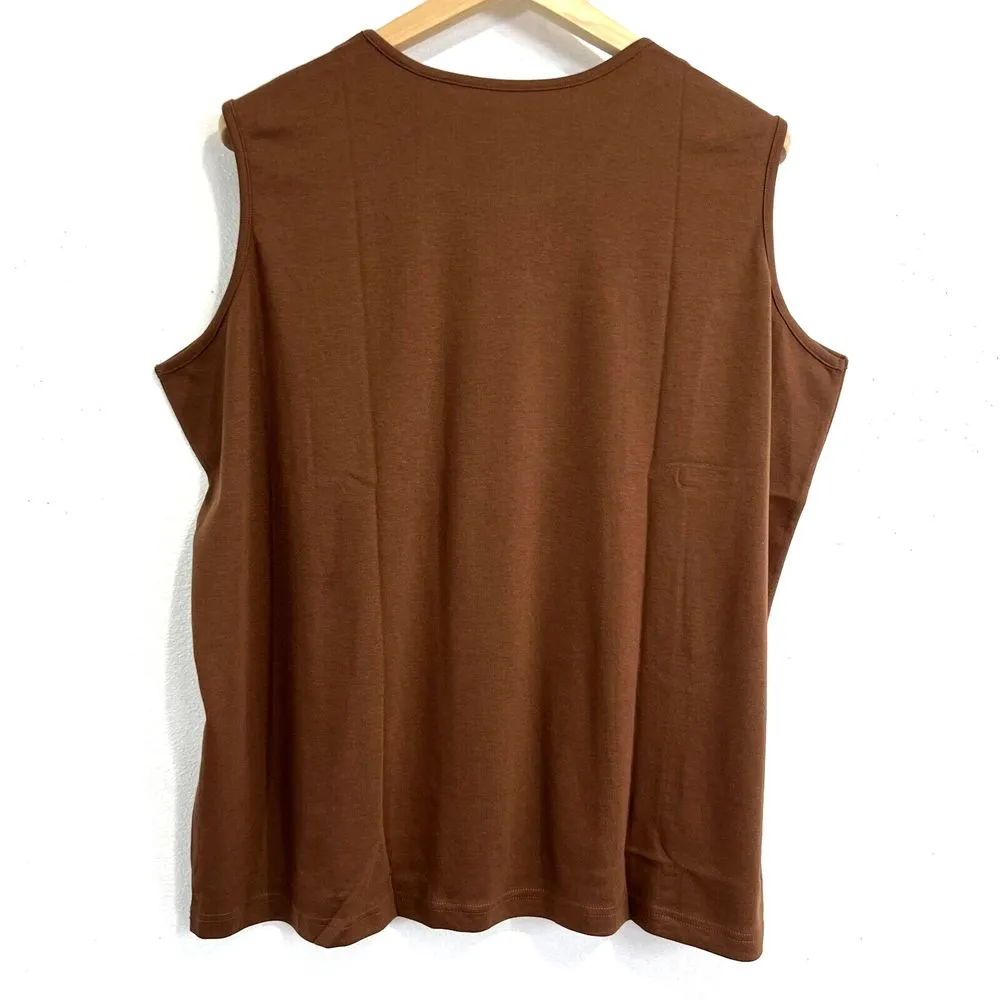 Blair Women's Plus Size 3XL Sleeveless Brown Tank Top Shirt Cotton Blend Casual‎ - Image 2