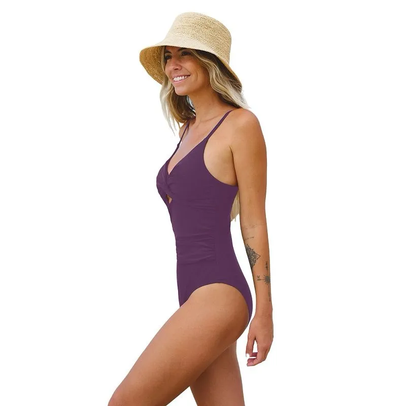 NWT CUPSHE One Piece Swimsuit Twist Front Cutout Adjustable straps purple Sz L - Image 10
