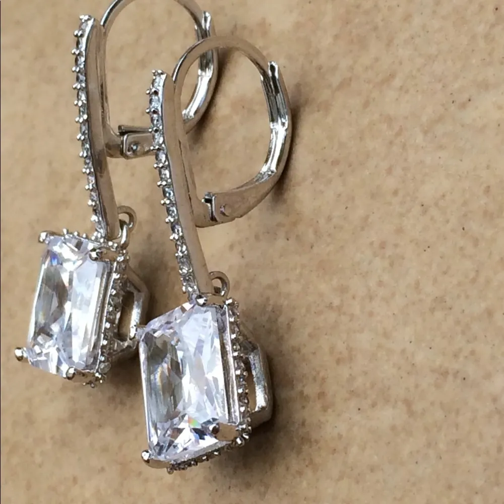 Rhodium Plated CZ Halo Drop Dangle Earrings Silver - Image 2