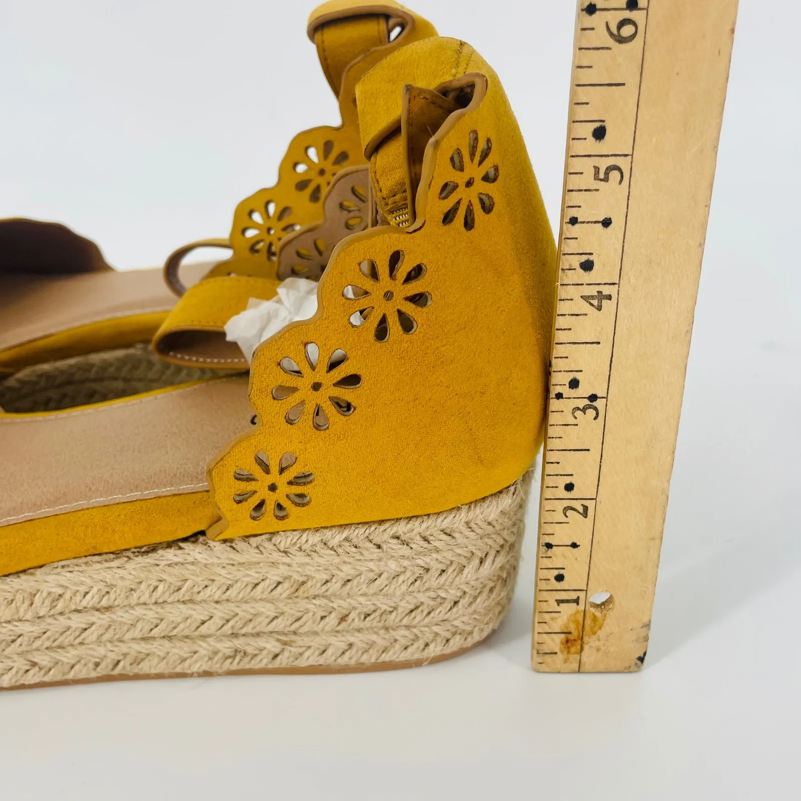 Torrid Yellow Gold Wedge Espadrille Sandals Ankle Strap Cutout Floral Size 12W - Image 10