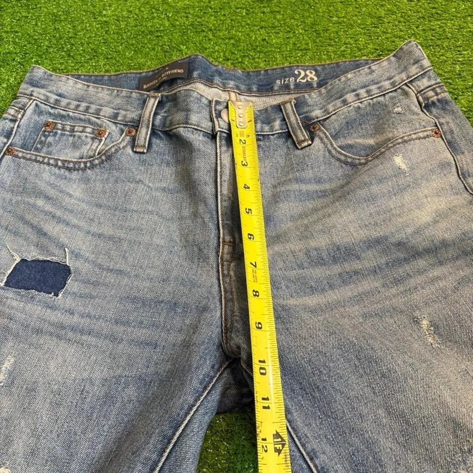 J.Crew Jeans Womens 28 Rogers Distressed Broken In Boyfriend Patched Blue Denim‎ - Image 3