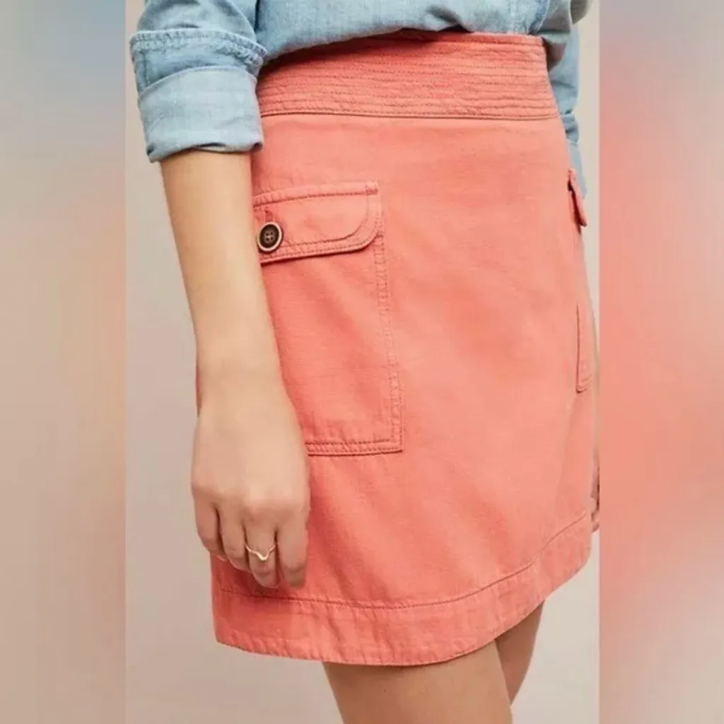 Anthropologie Utility Cargo Front Pocket Cotton Linen Blend Mini Skirt Size‎ 4 - Image 2