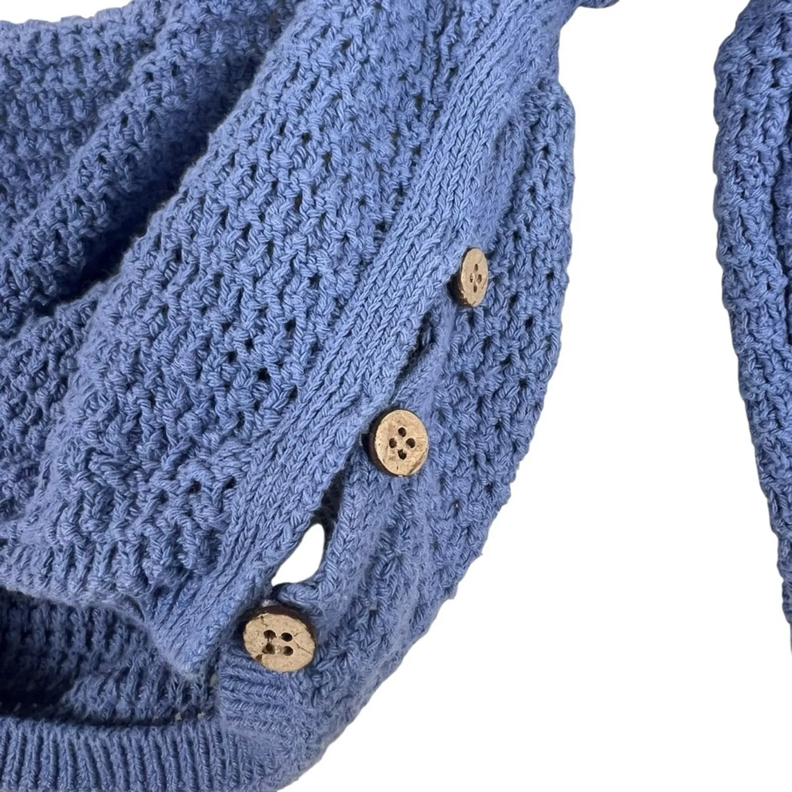 Free People Beach Love Me Long-Sleeve Fauxchet Top Womens M Blue Clean Girl - Image 3