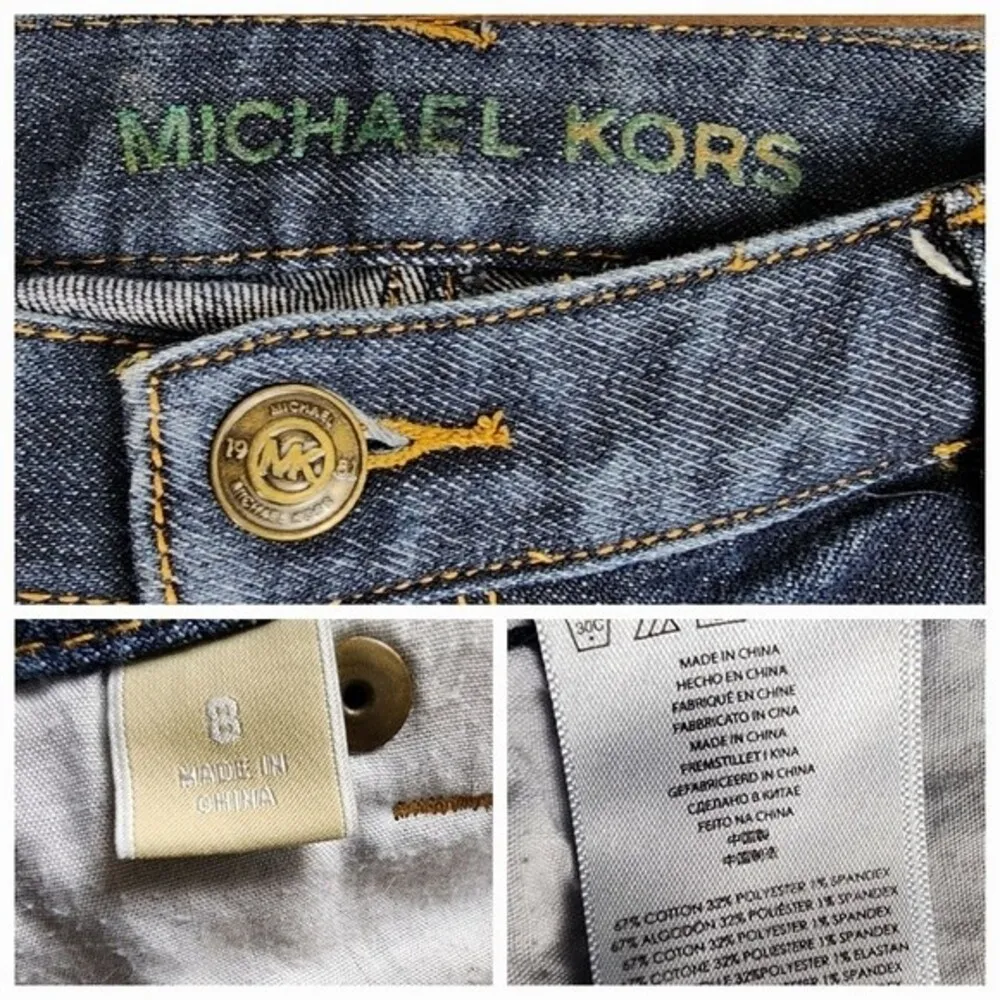 Michael Kors Jeans Flared Legs Dark Wash Denim Mid Rise Cotton Blend Stretch 8 Blue - Image 3