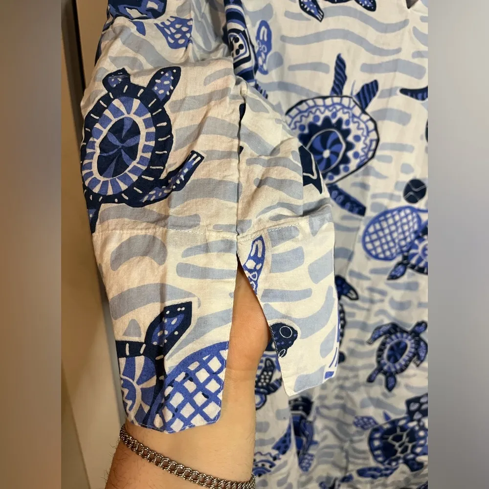 Gretchen Scott Blue Cotton Tunic Top Sea Turtle Theme Side Slits Size Medium - Image 10