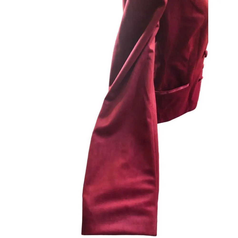 LC Lauren Conrad Double Breasted Notch Collar Red Velvet Holiday Blazer - Size L - Image 6