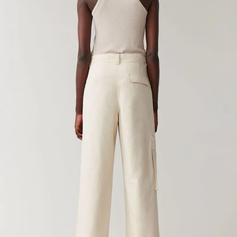 COS Cotton Cargo Trousers in Cream Beige Womens Size 4 - Image 4