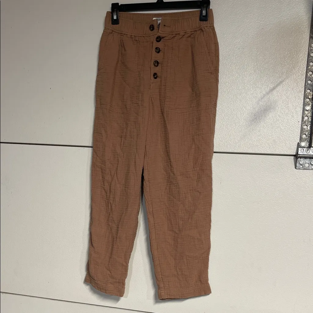 MADEWELL WOMENS COTTON LINEN HIGH RISE PULL ON PANTS BEIGE XS - Image 2