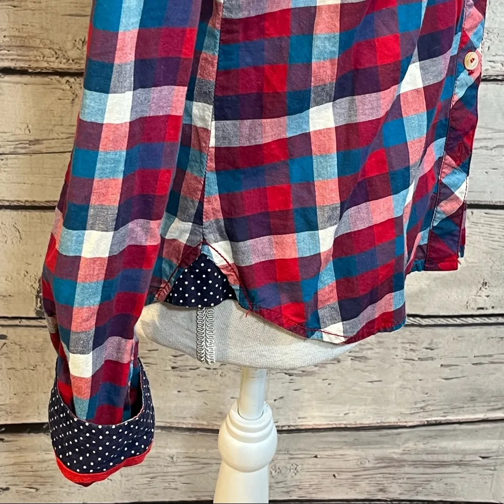 GIRL KRAZY Plaid Button Down Shirt Teal, Berry, White Checks-Small - Image 2
