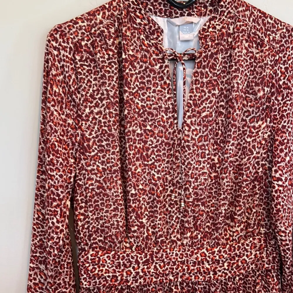 H&M Brown and Orange V-Neck Bishop Sleeve Dress - Image 2