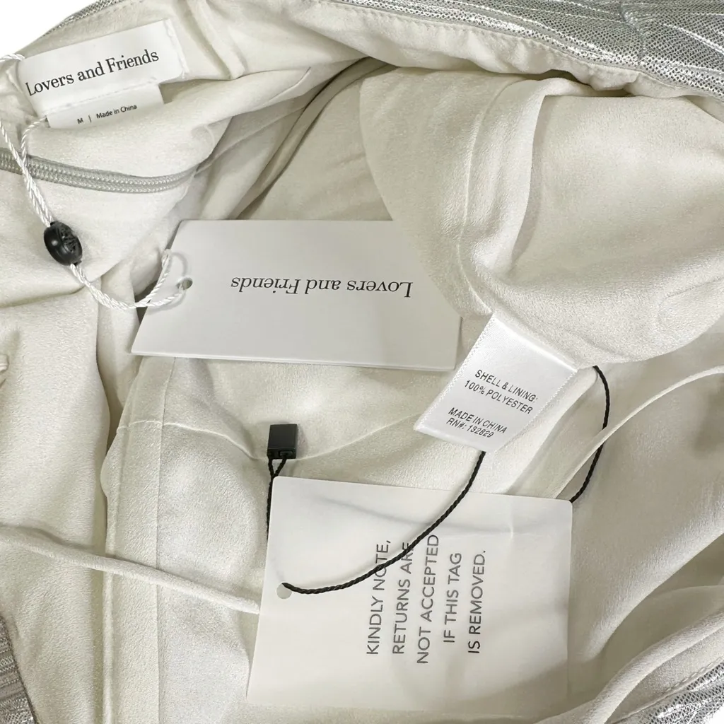 LOVERS + FRIENDS Emmy Metallic Plisse Gown, Silver, Medium - Image 11