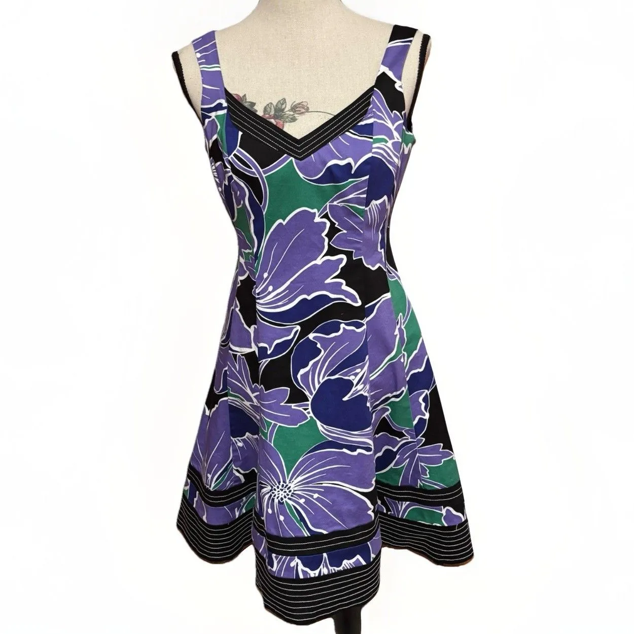 Nine West Purple Green Floral Dress Women’s Size 4 Party Wedding Holiday NYE - Image 2