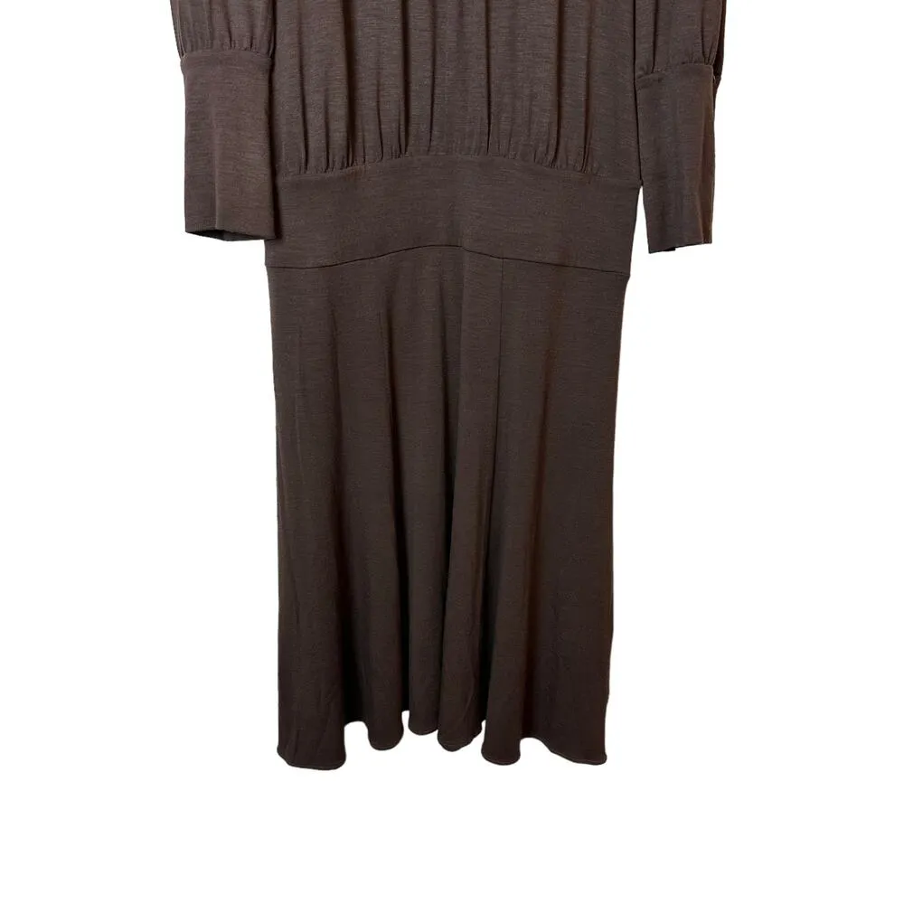 BCBG MAXAZRIA Wool Blend Long Sleeve Brown Midi Dress Size Small - Image 3