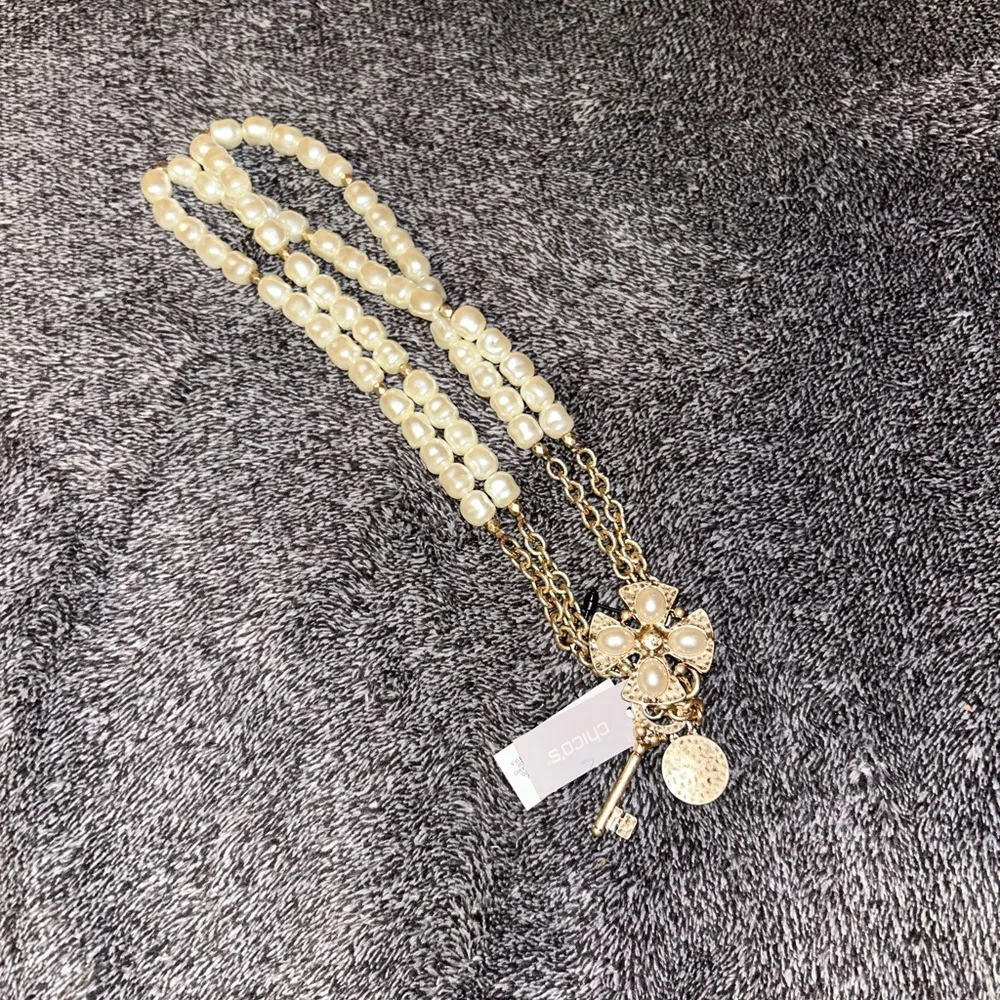 $65 Chicos Gold Cross Pearl‎ Necklace - Image 2