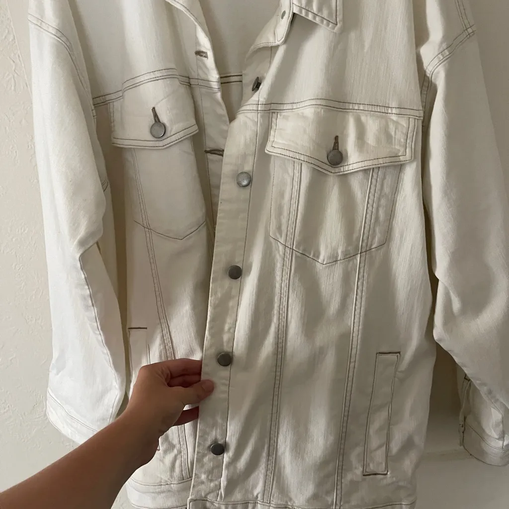 New Eileen Fisher Undyed Organic Cotton Stretch Classic Collar Jean Jacket Sz L - Image 6