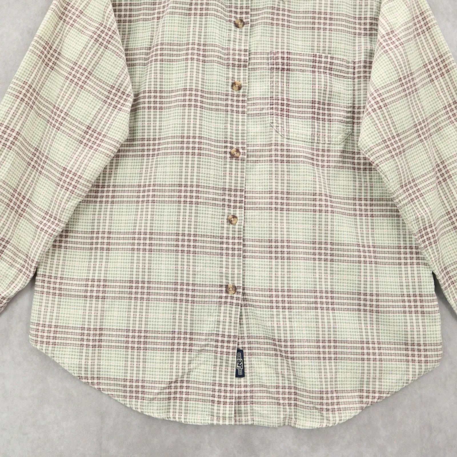 Lee Green Flannel Plaid Long Sleeve Button Up Western Cotton Work Vintage Small - Image 4