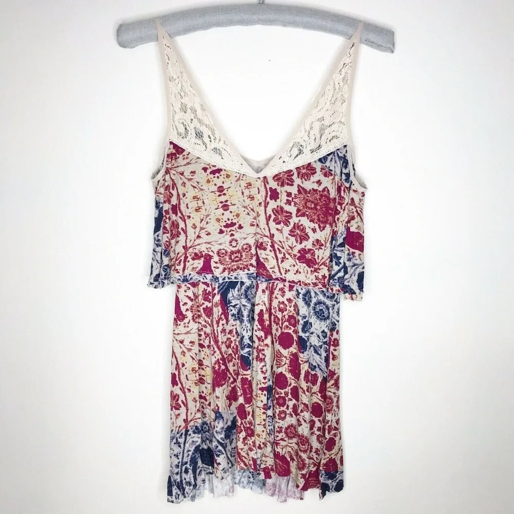 Urban Outfitters Ecote Floral Bird Ruffle Lace Tank Top Womens Size XS - Image 2