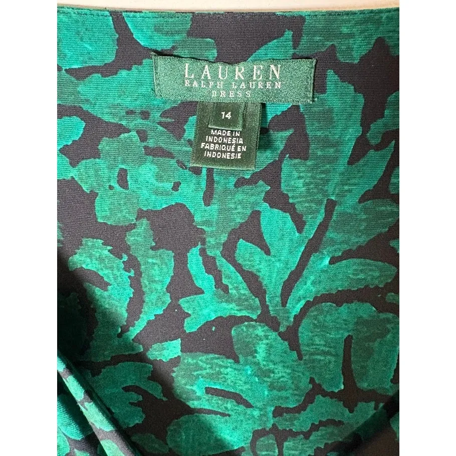 Lauren Ralph Lauren Green Floral Faux Wrap Dress Size 14 - Image 4