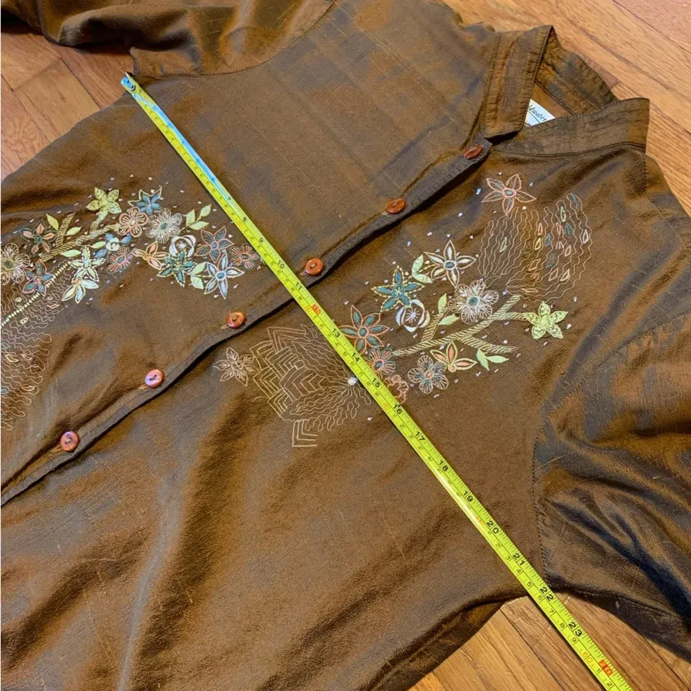 Vintage Coldwater Creek Silk Dupioni Embroidered Mandarin Collar Jacket Artsy - Image 7