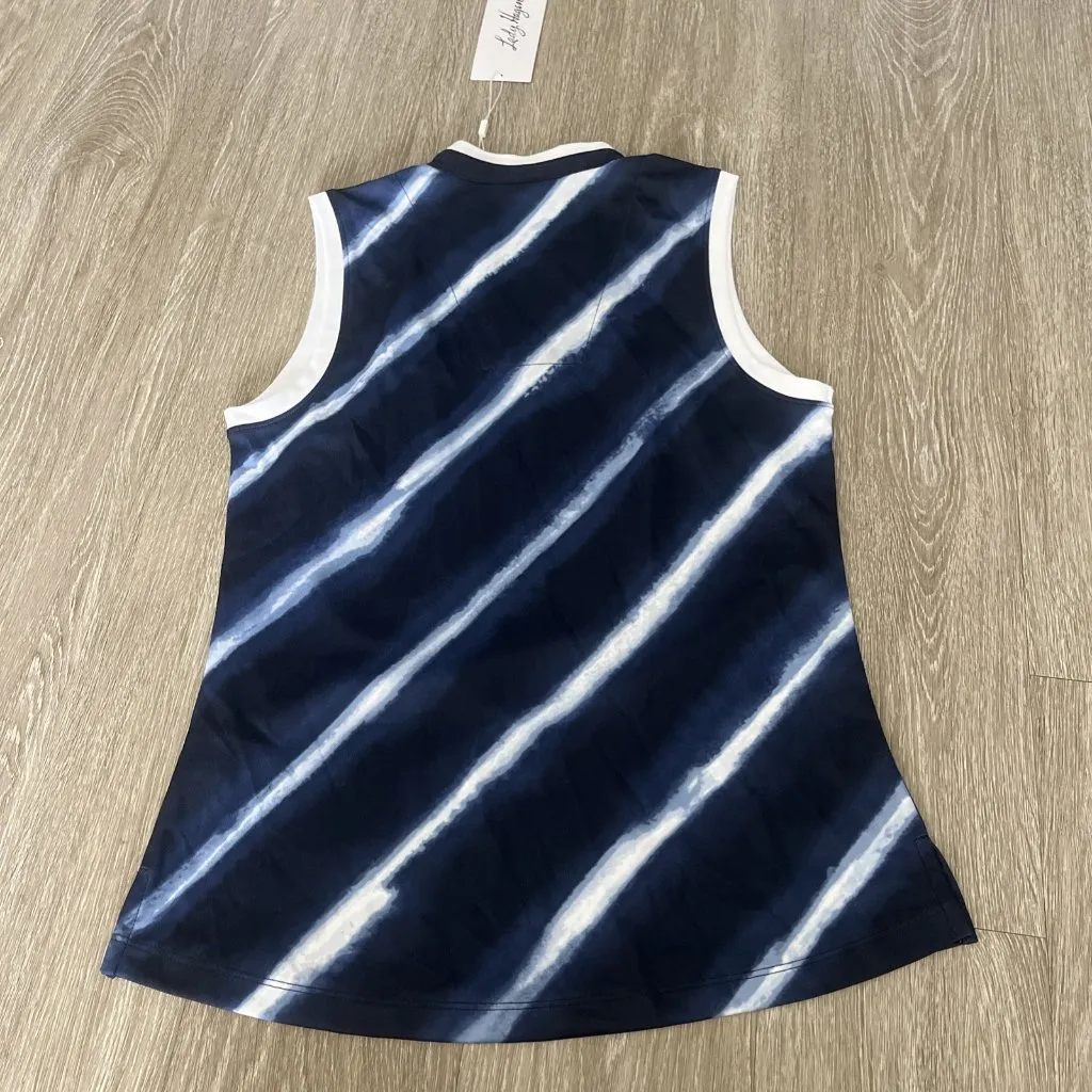 Lady Hagen Polo Women XS Navy Sleeveless Printed Stripe Golf Top UPF 50 - Image 3