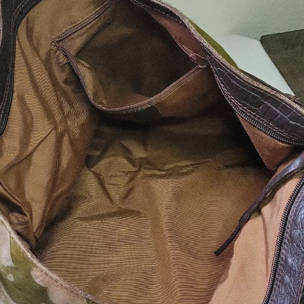 MAURIZIO TAIUTI Made Italy Calf Hair Leather Shoulder Bag Green and Brown Gold - Image 8