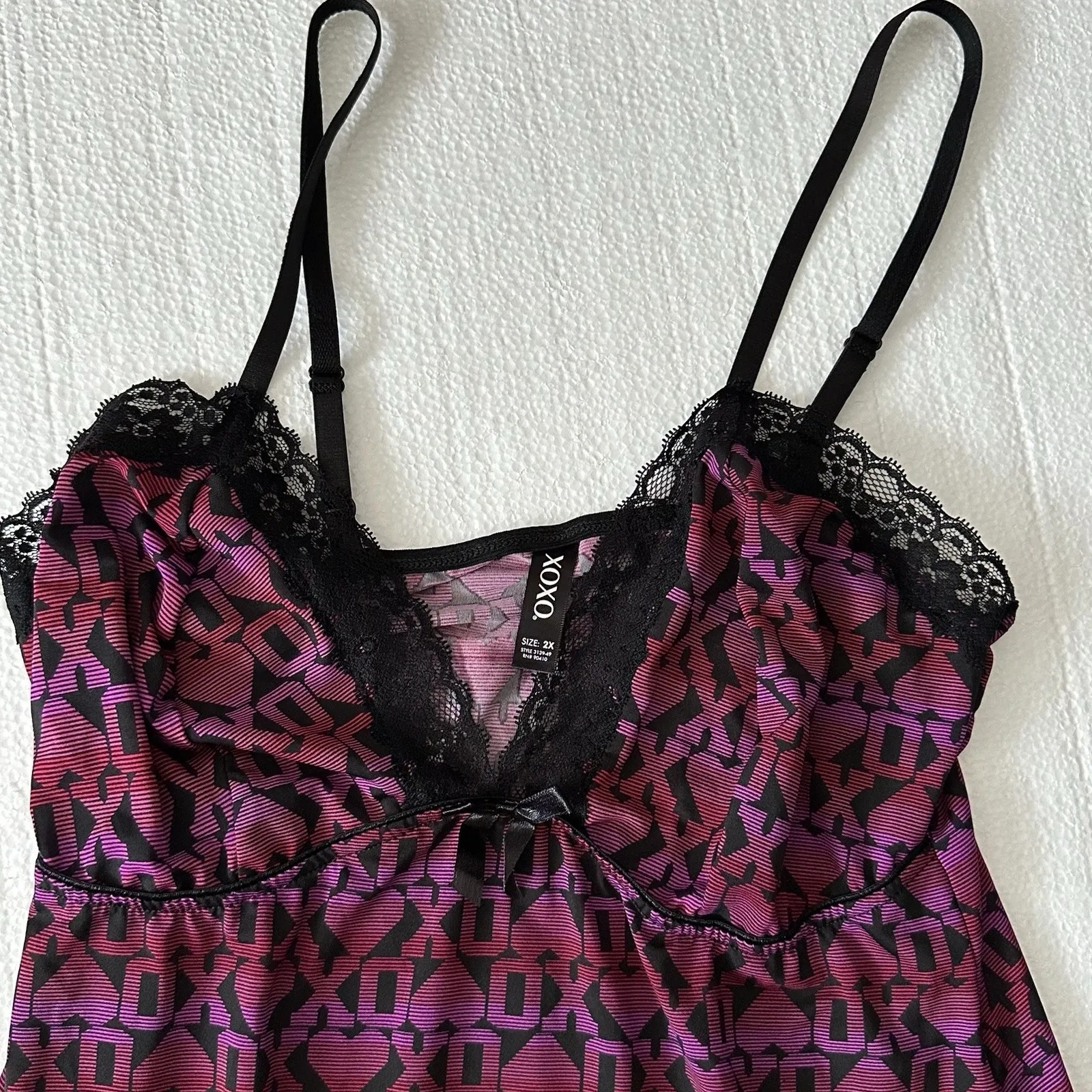 Vintage XOXO Y2K Babydoll Mini Slip Dress Size 2X Purple Preppy Dainty Lace Dark - Image 2