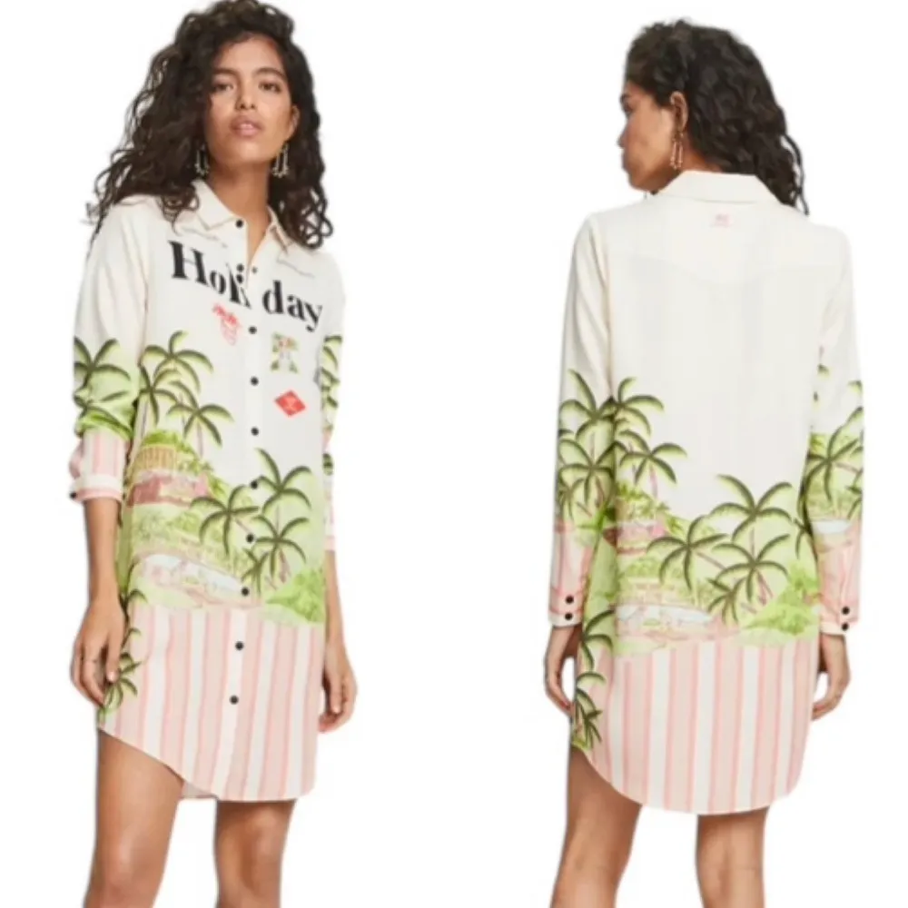 Anthropologie Scotch & Soda Holiday Tropical Shirt Dress Size XS - Image 3