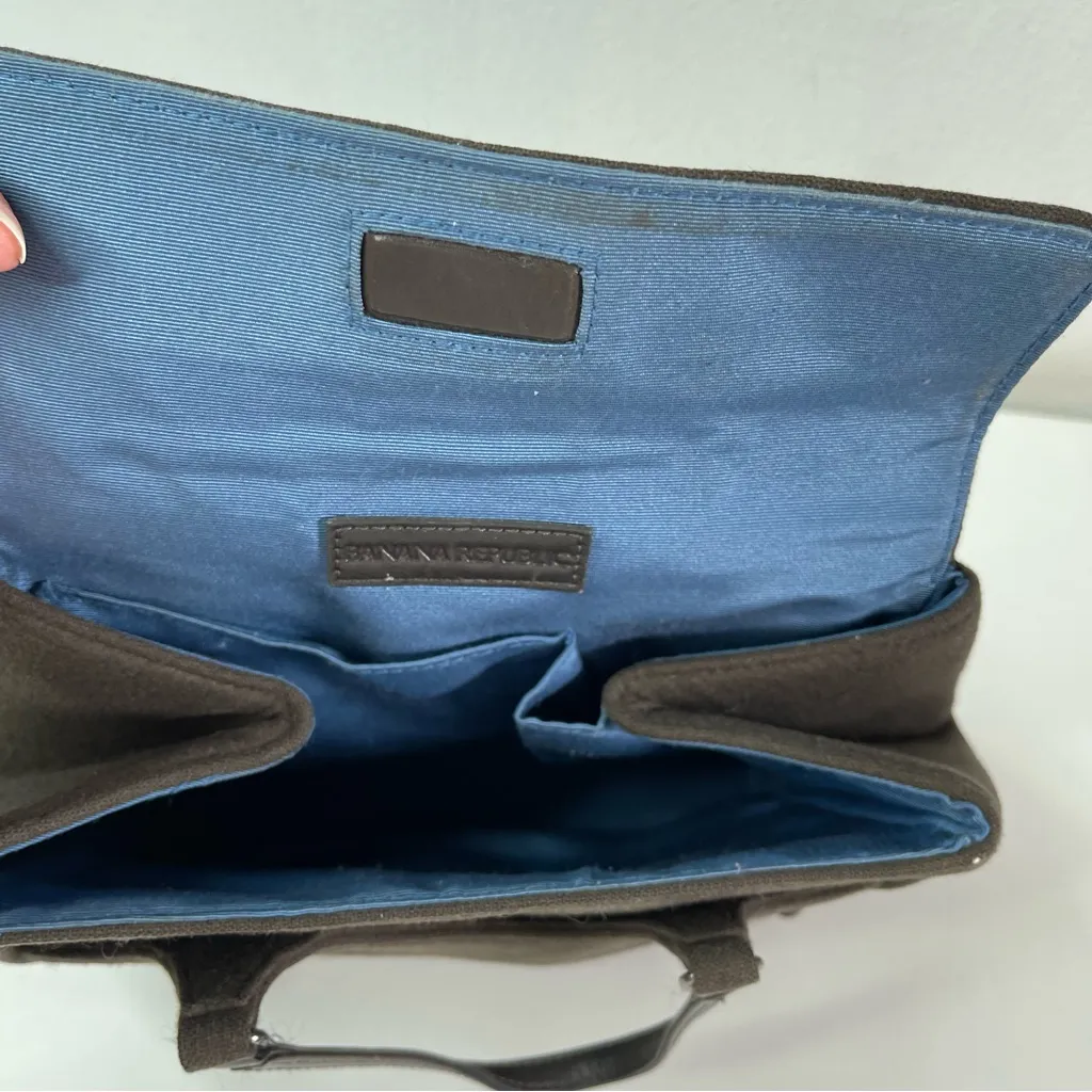 Vintage Banana Republic Brown Small Satchel Hand Bag Leather Wool like Preppy - Image 7