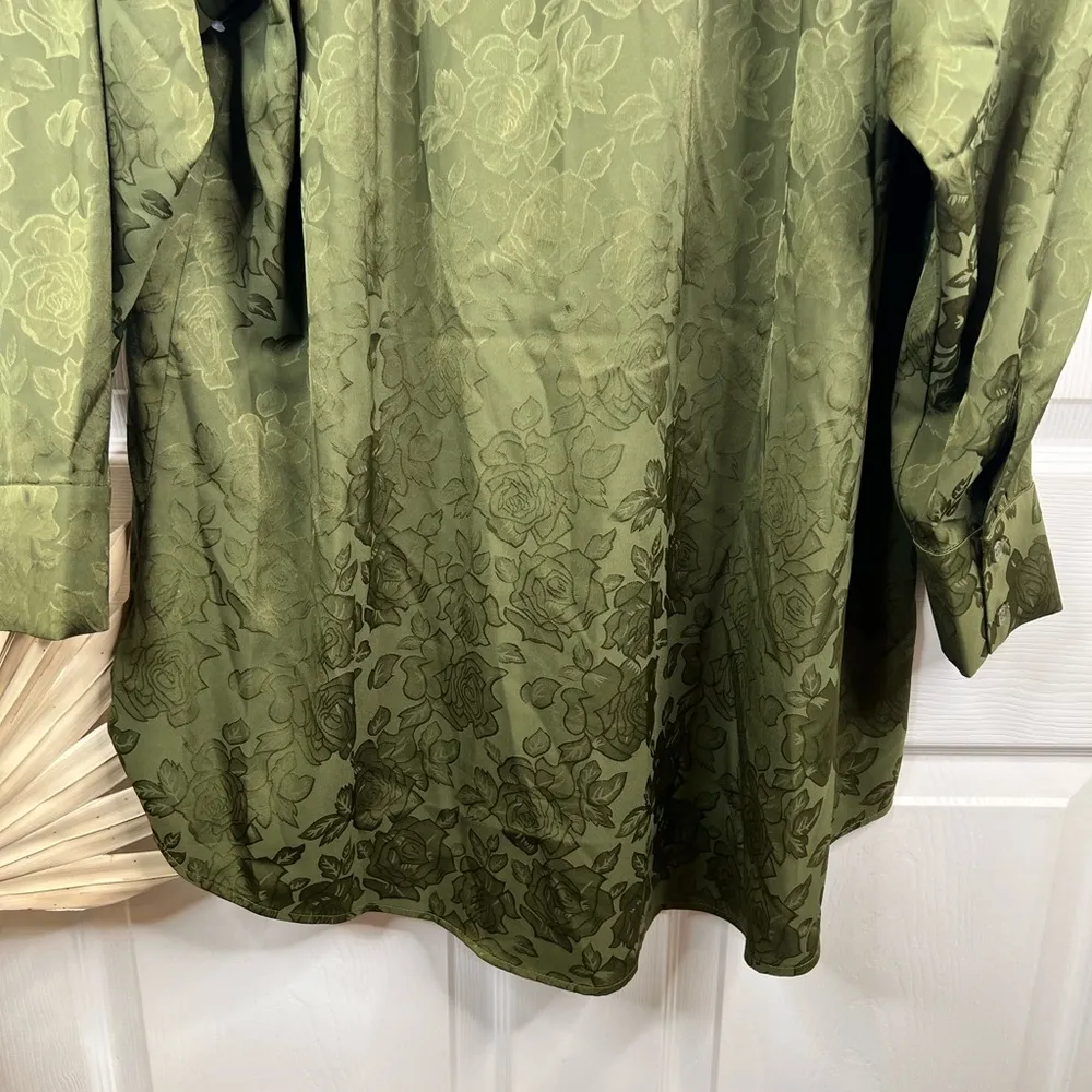 WAYF Women's Olive Green Floral Ex Boyfriend Shirt Button-Up Long Sleeve Size M - Image 10