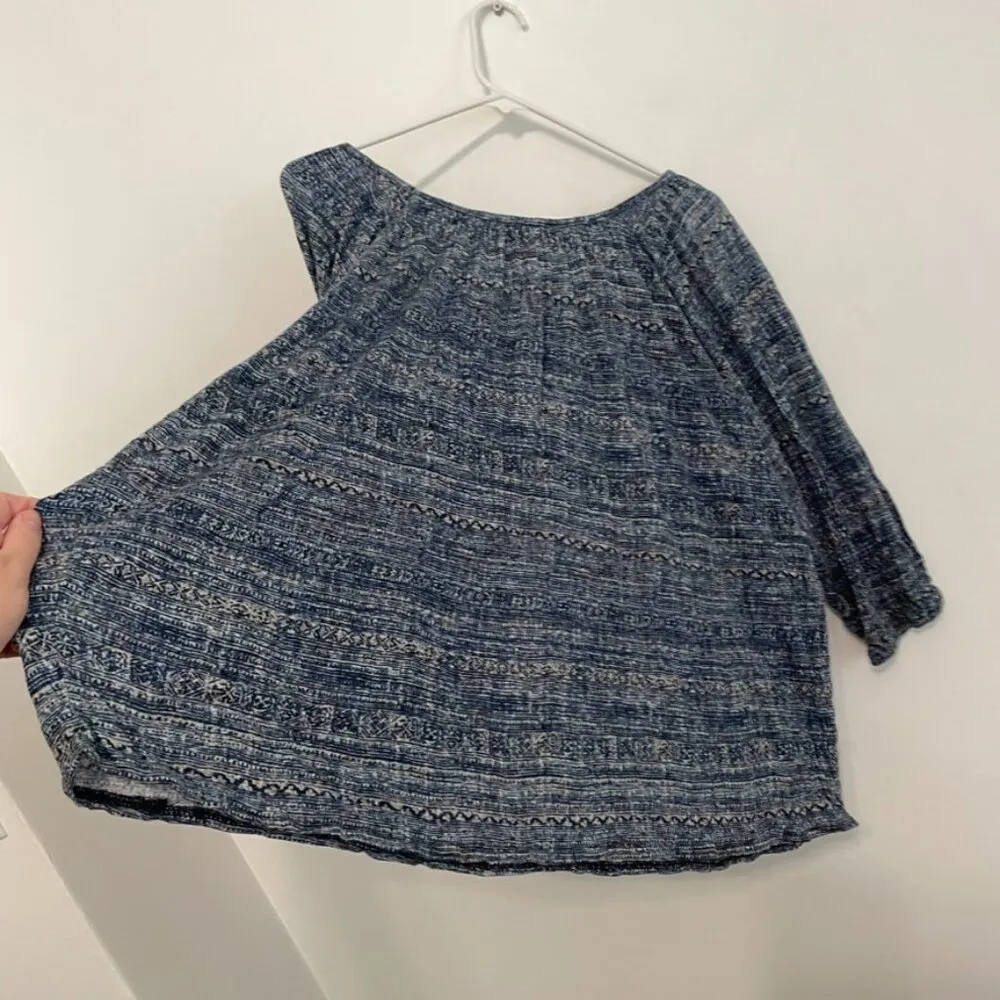 CHELSEA & THEODORE Plus Size Blue Cream Aztec Tribal 3/4 Sleeve Peasant Blouse - Image 12