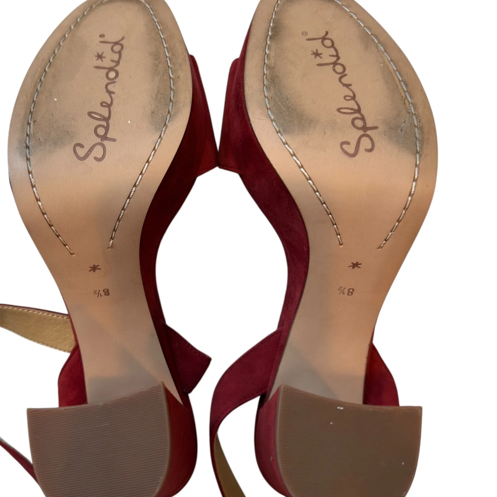Splendid Heels Block Ankle Strap Suede Red Sandals Party Shoes Women's 8.5 - Image 6