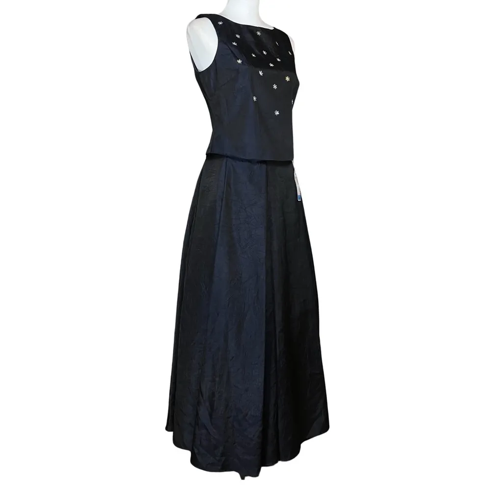 Vintage NWT 90s Y2K Navy Blue A Line Prom Dress Sequin Daisies. XS/S. Whimisgoth - Image 3