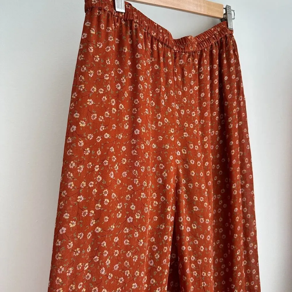 Mes Demoiselles Matching Set 38 40 Rustic Silk Boho Flowy Blouse Wide Leg Pants Orange Size 6 - Image 5
