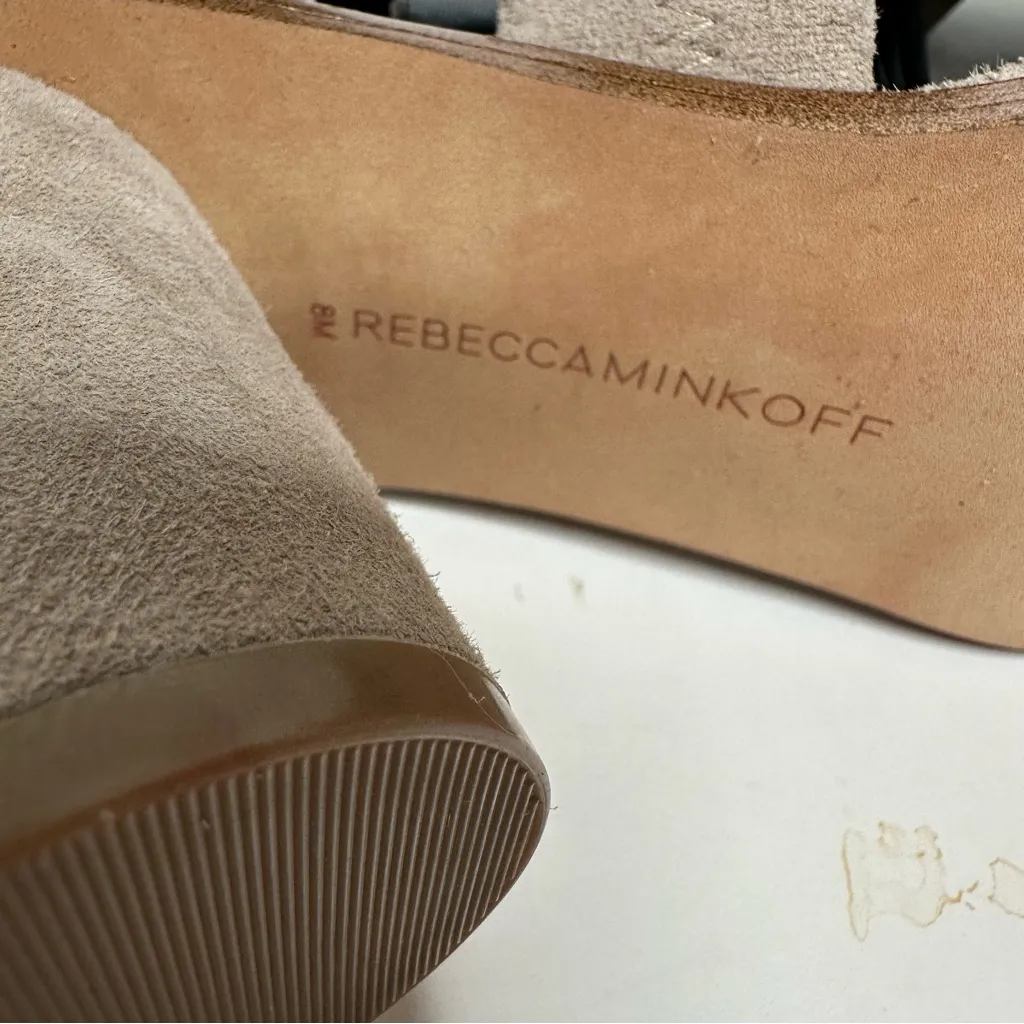 Rebecca Minkoff Taupe Suede Crisscross Block Heel Sandals Size 8 - Image 7