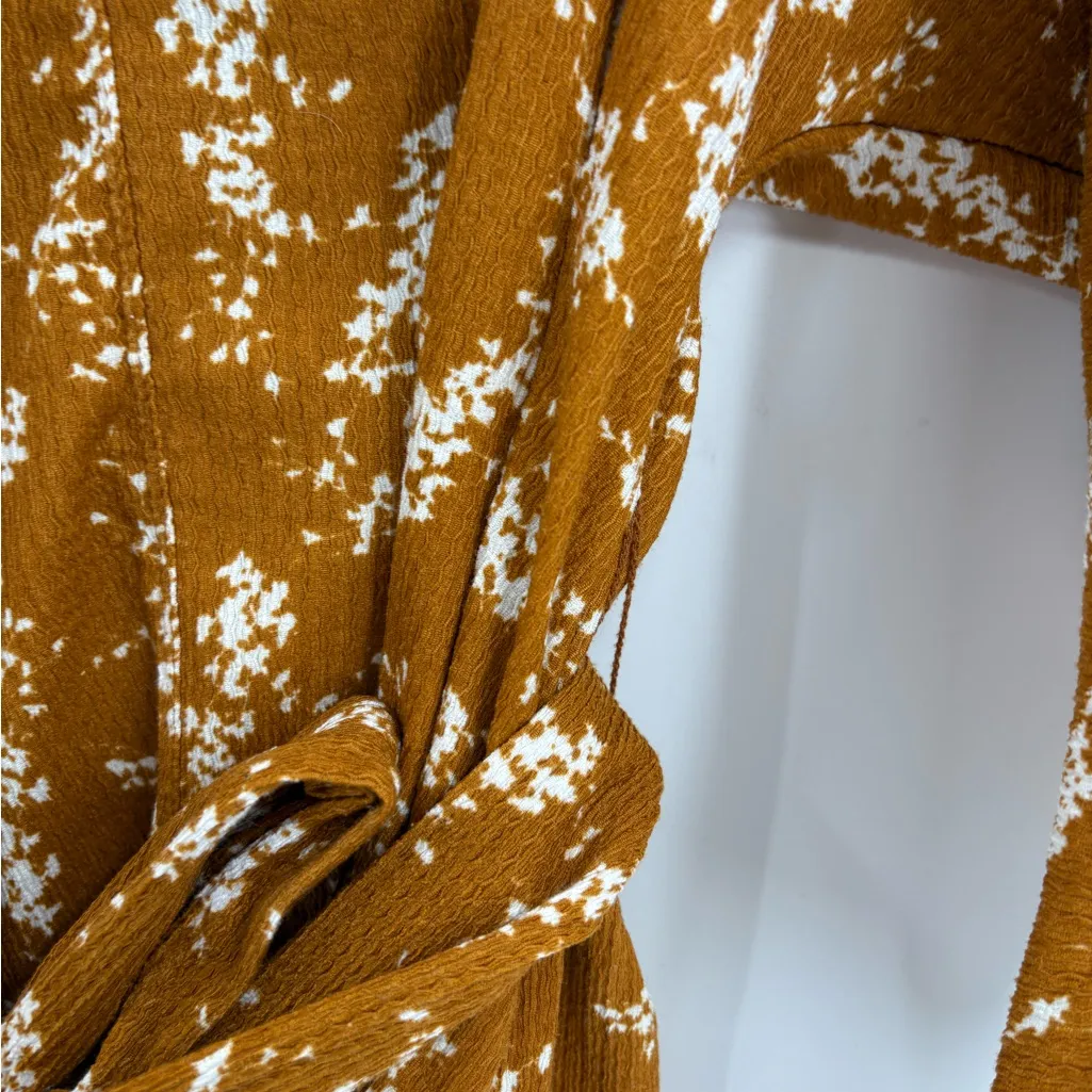 Anthropologie Dolman mustard yellow floral tie waist 3/4 sleeve top blouse xs - Image 6