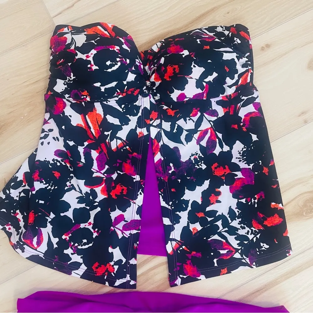 Jones New York  Women’s Two Piece Swimsuit Tankini Floral Size 10 Strapless - Image 2