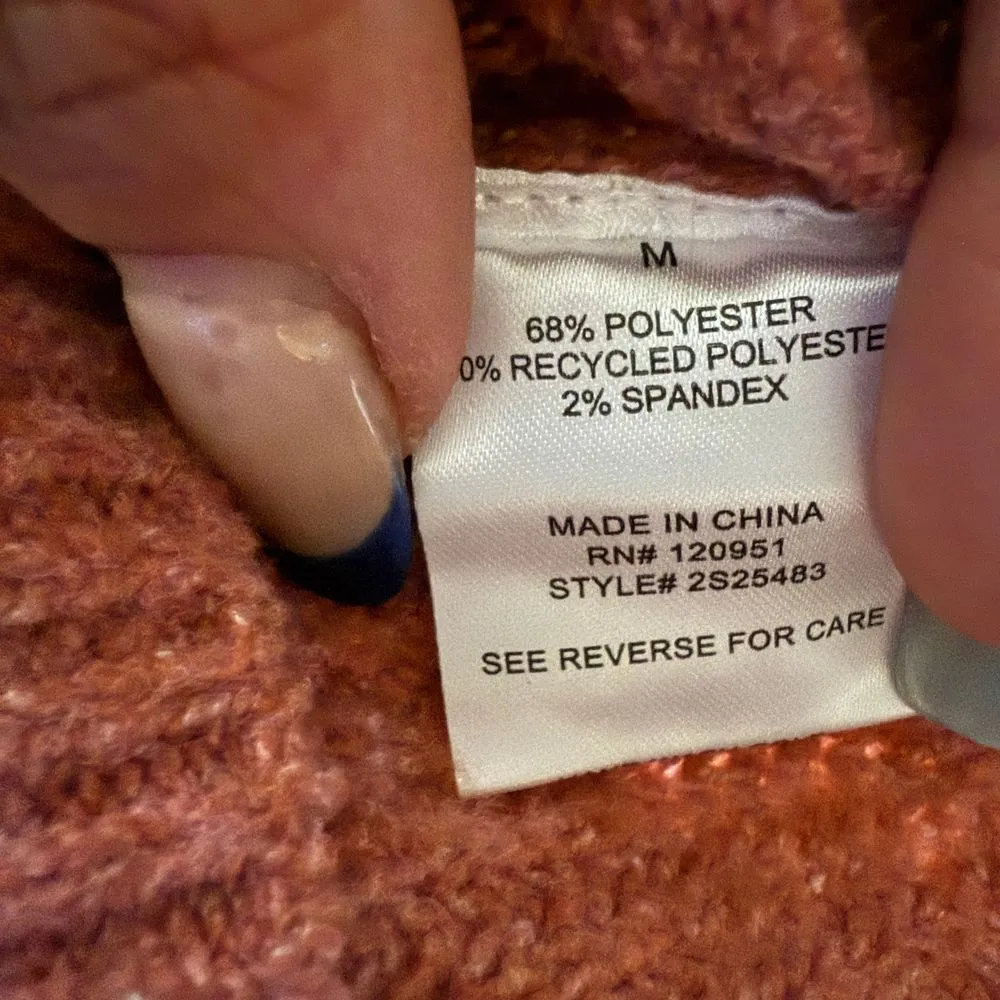 Pink Rose Mauve V-Neck Chunky Knit Sweater Ribbed Pullover Cozy Winter Size M - Image 5