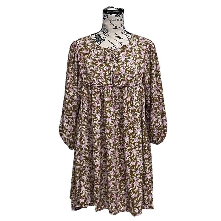 Natural Life Floral Peasant Mini Dress Womens M Boho Hippie Fairy Forest - Image 2