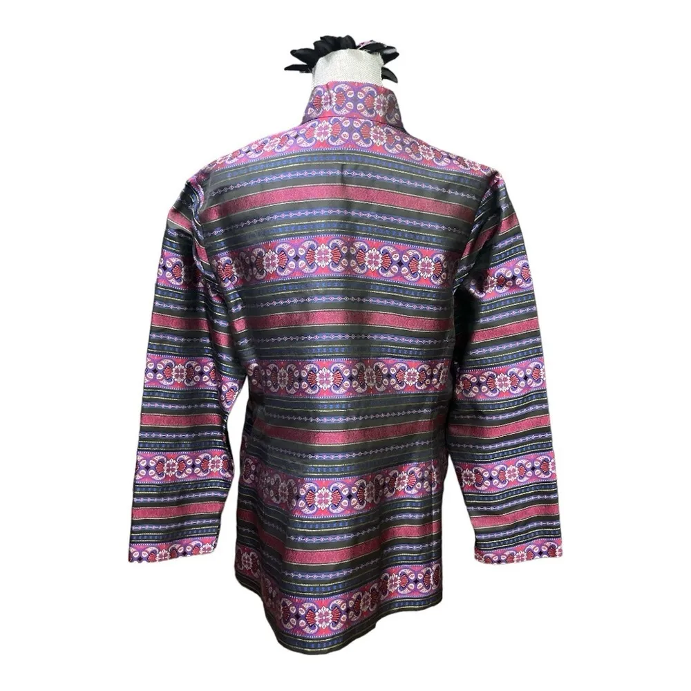 Vintage Talbots Women’s Silk Striped Mandarin Collar Jacket Blazer Size 18 - Image 3