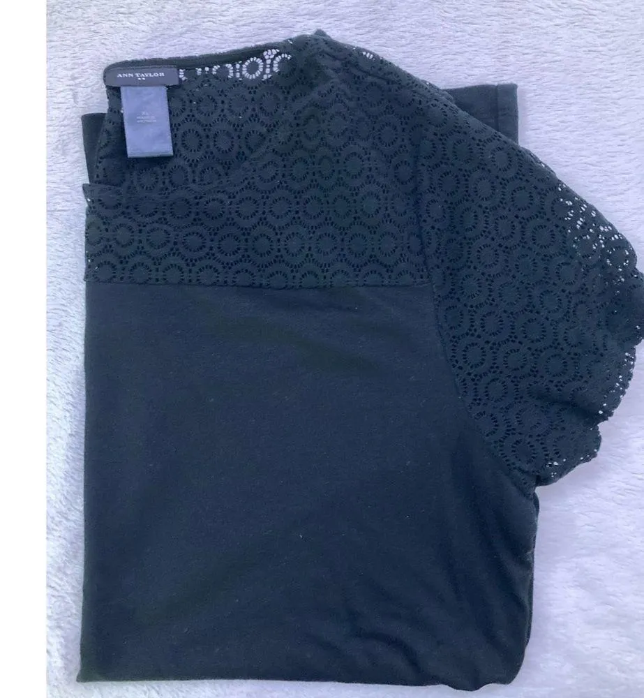 Black Short Sleeve Shirt Top with Lace - Image 2