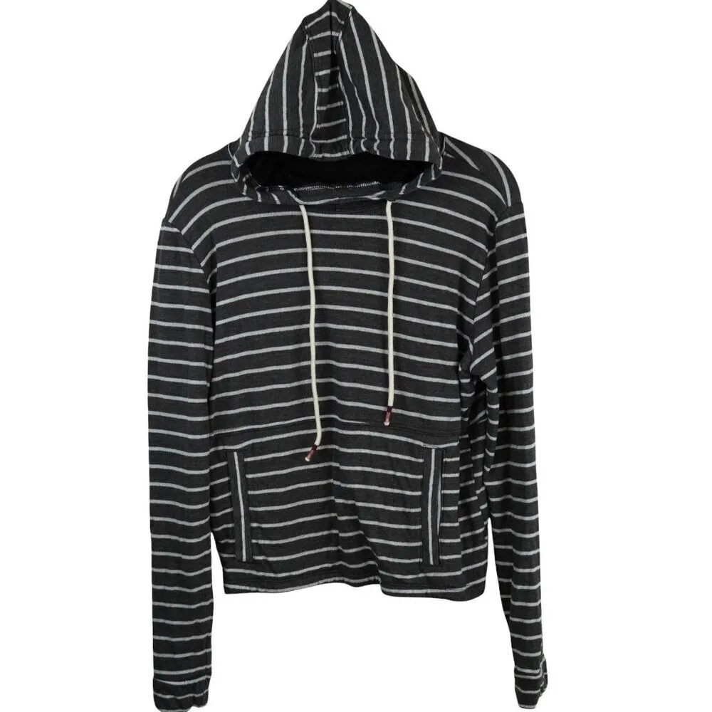 Marine Layer Double Knit Charcoal Stripe Long Sleeve Hoodie M - Image 8