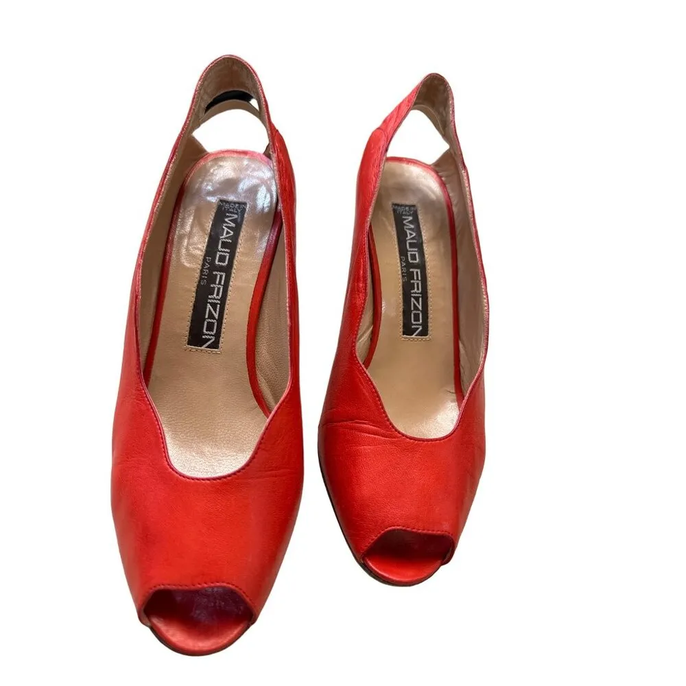 Maud Frizon Paris women’s red leather heels shoes from Italy size 6.5 SKU 3810 - Image 9