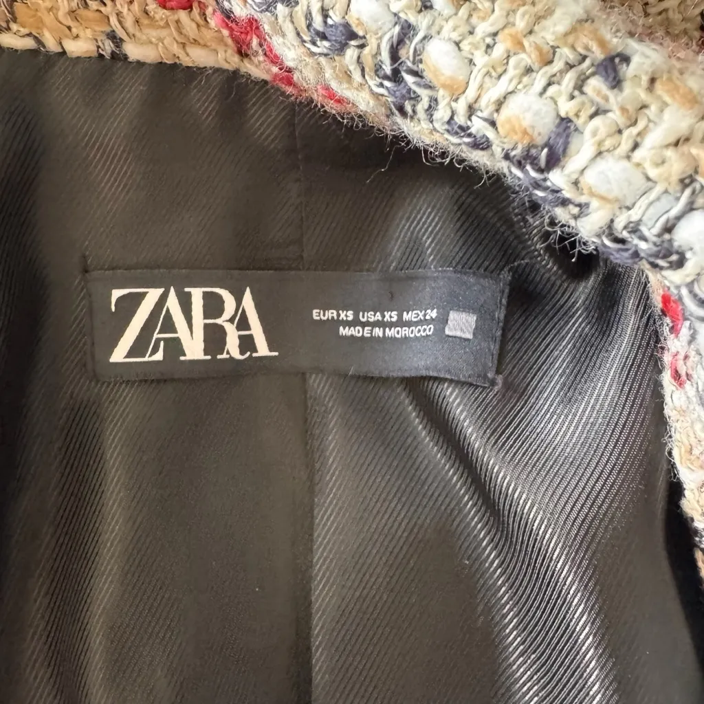 Zara - Textured Plaid Double-Breasted Blazer Tweed Jacket Sz XS - Image 7