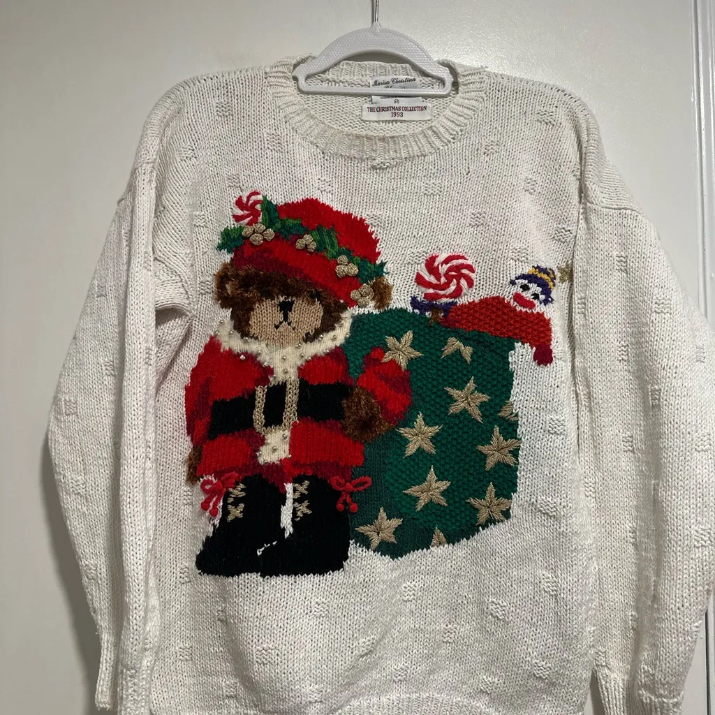 VTG ‘93 Marisa Christina Classics Sz: M Teddy Bear Embellished Christmas Sweater Red Size M - Image 1