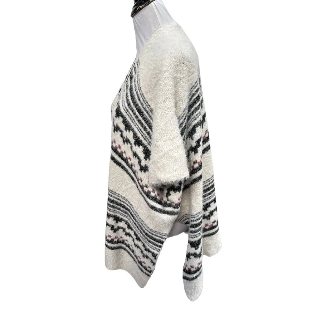 Akemi + Kin Southwest Pattern Pancho Sweater White Black One Size Fits Most - Image 2